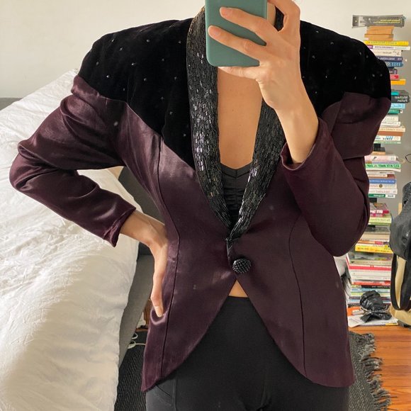 KAREN OKADA FOR DAVID HOWARD SILK AND VELVET STUDDED BLAZER FESTIVAL BURNINGMAN - Picture 1 of 6